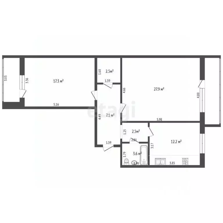 2-к кв. Самарская область, Самара Революционная ул., 128 (72.3 м) - Фото 2