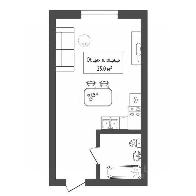 Студия Новосибирская область, Новосибирск ул. Ватутина, 93/2 (25.0 м) - Фото 2