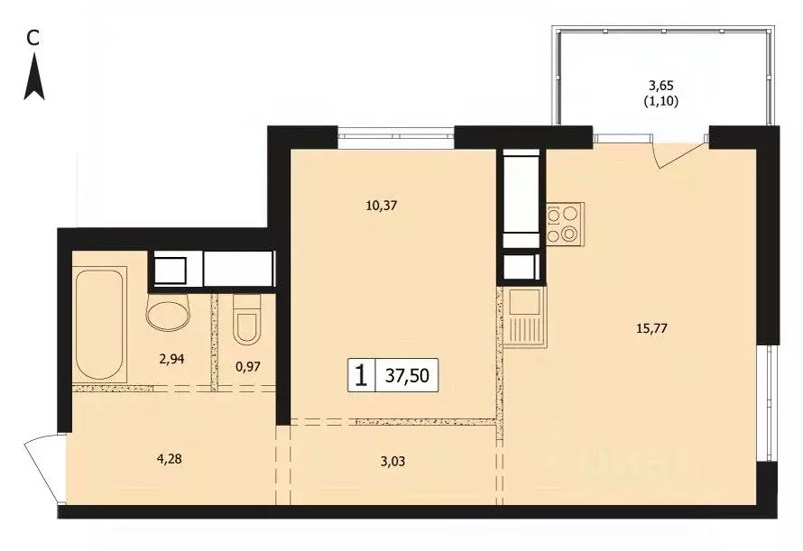 1-к кв. Краснодарский край, Краснодар ул. Автолюбителей, 1Длит4 (37.5 ... - Фото 1