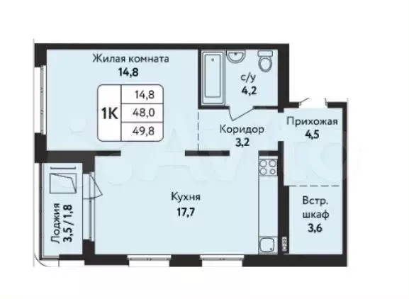 2-к. квартира, 50 м, 6/17 эт. - Фото 0