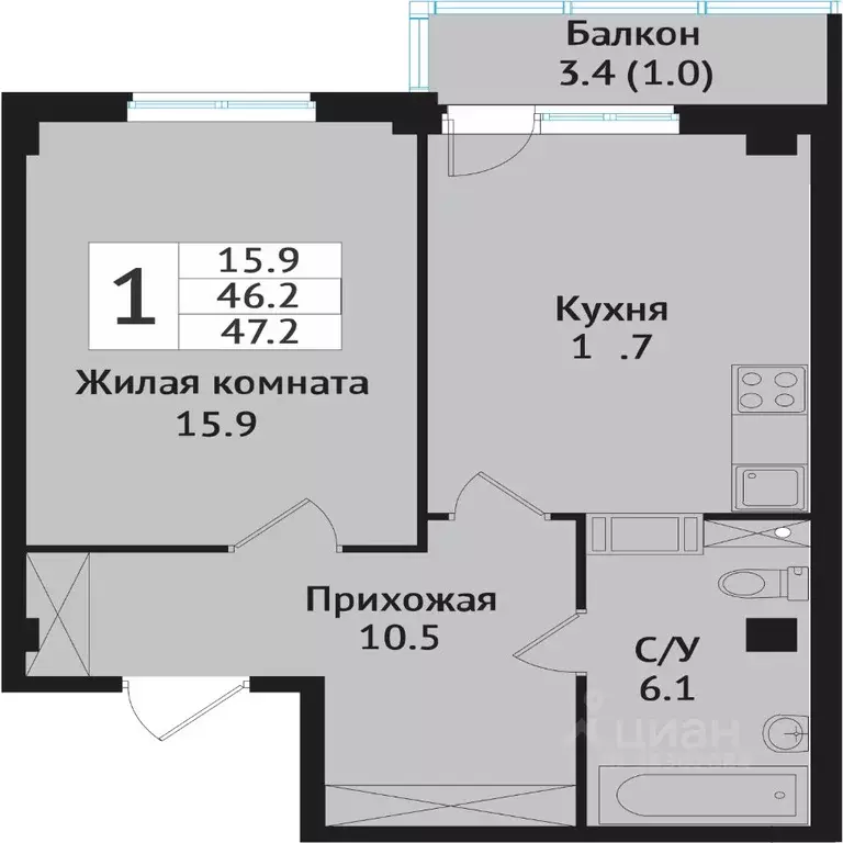 1-к кв. Ленинградская область, Всеволожск ул. Севастопольская, 2к1 ... - Фото 1