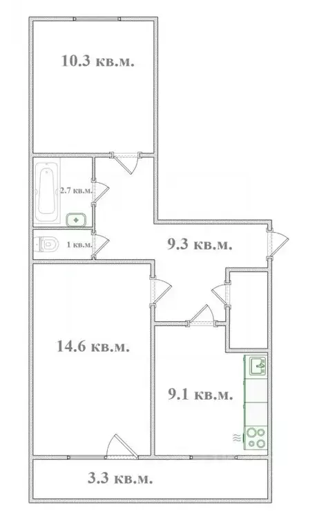 2-к кв. Омская область, Кормиловка рп ул. Пушкина, 78 (51.8 м) - Фото 2