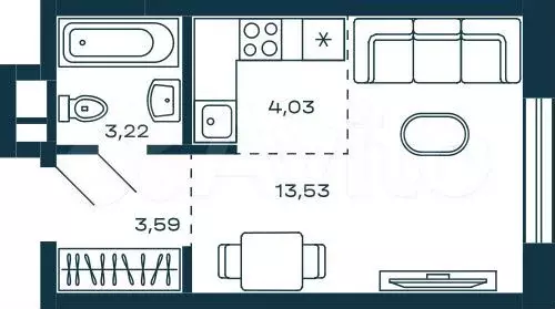Квартира-студия, 24,4 м, 13/25 эт. - Фото 0