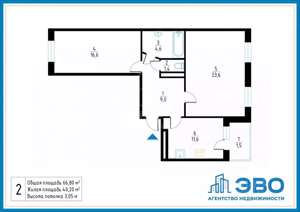 2-к кв. Санкт-Петербург ул. Метростроевцев, 5 (66.8 м) - Фото 2