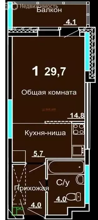Квартира-студия: Тула, Новомосковская улица, 16 (28.6 м) - Фото 1