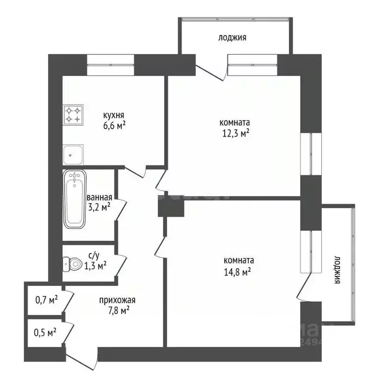 2-к кв. Башкортостан, Уфа ул. Калинина, 65 (48.0 м) - Фото 2