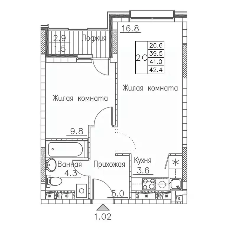 2-к кв. Приморский край, Владивосток ул. Расула Гамзатова, 7к1 (42.4 ... - Фото 1