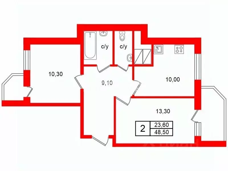 2-к кв. Ленинградская область, Всеволожский район, пос. Бугры бул. ... - Фото 2