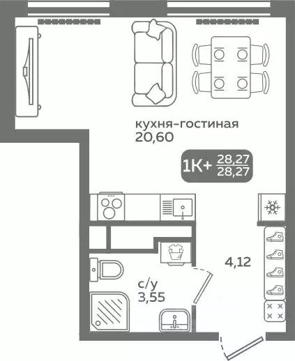 Студия Тюменская область, Тюмень ул. Заполярная, 9/2 (28.27 м) - Фото 0