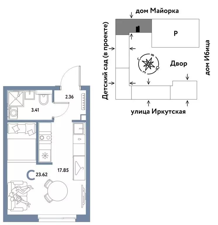 Квартира-студия: Тюмень, микрорайон ДОК, Ярославская улица (23.62 м) - Фото 0