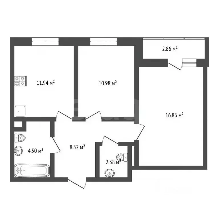 2-к кв. Тюменская область, Тюмень ул. Фармана Салманова, 12 (56.0 м) - Фото 2