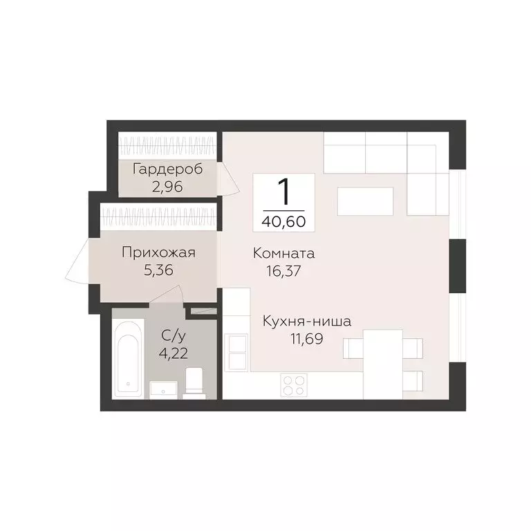 1-комнатная квартира: Самара, Барбошина Поляна (40.6 м) - Фото 1
