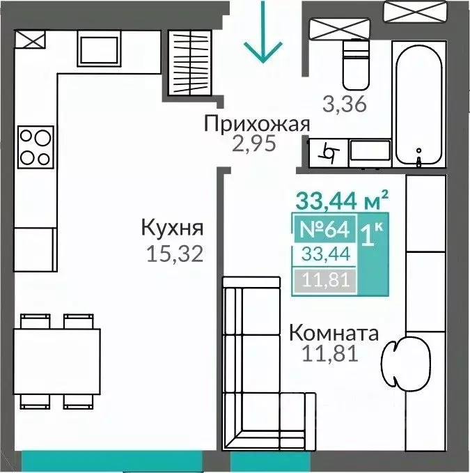 1-к кв. Крым, Симферополь Крымская роза мкр,  (33.44 м) - Фото 0
