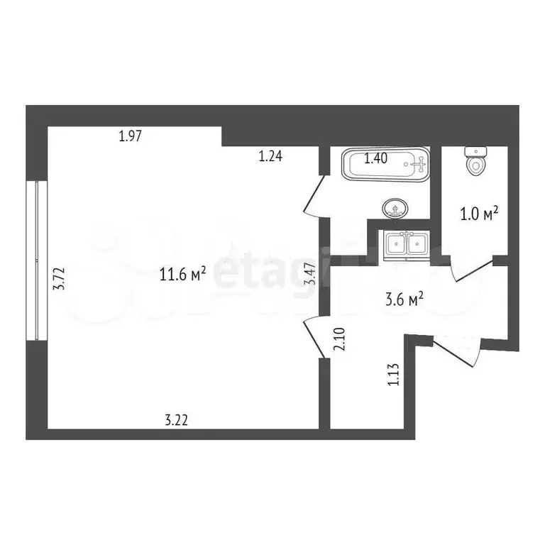 1-к. квартира, 17,6 м, 2/5 эт. - Фото 0