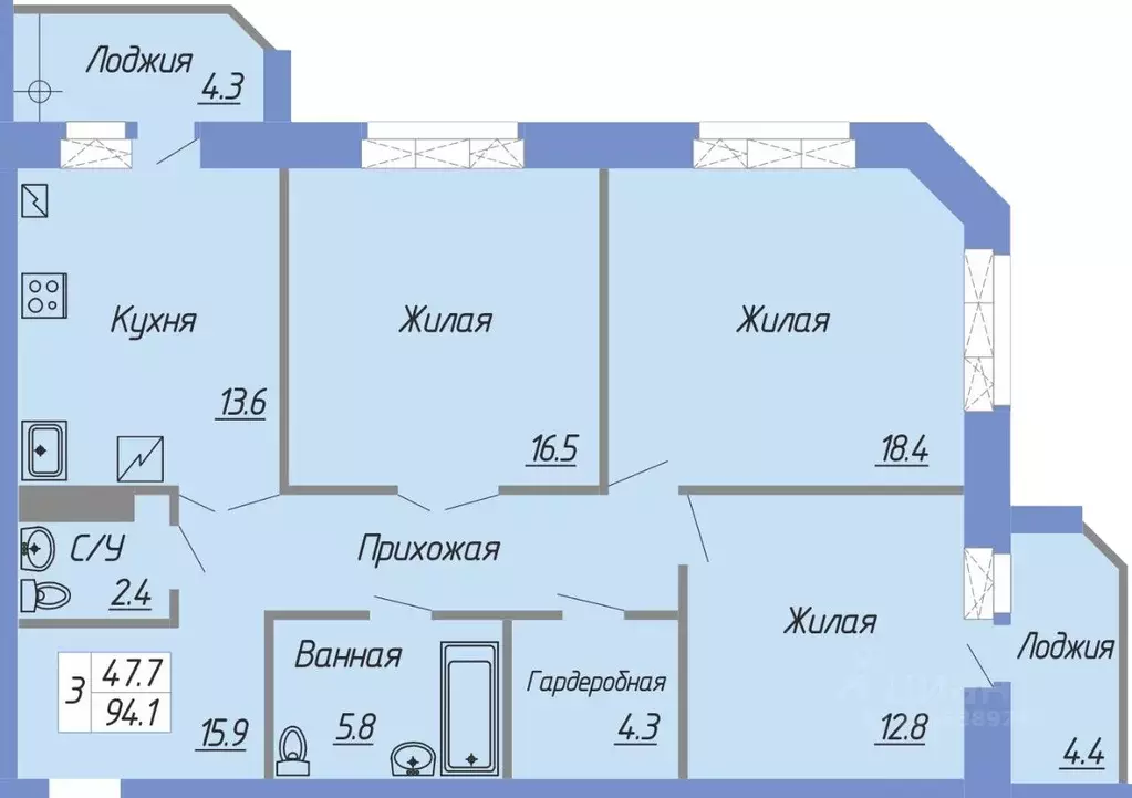 3-к кв. Чувашия, Чебоксары ул. Анатолия Игумнова, 6 (94.0 м) - Фото 1