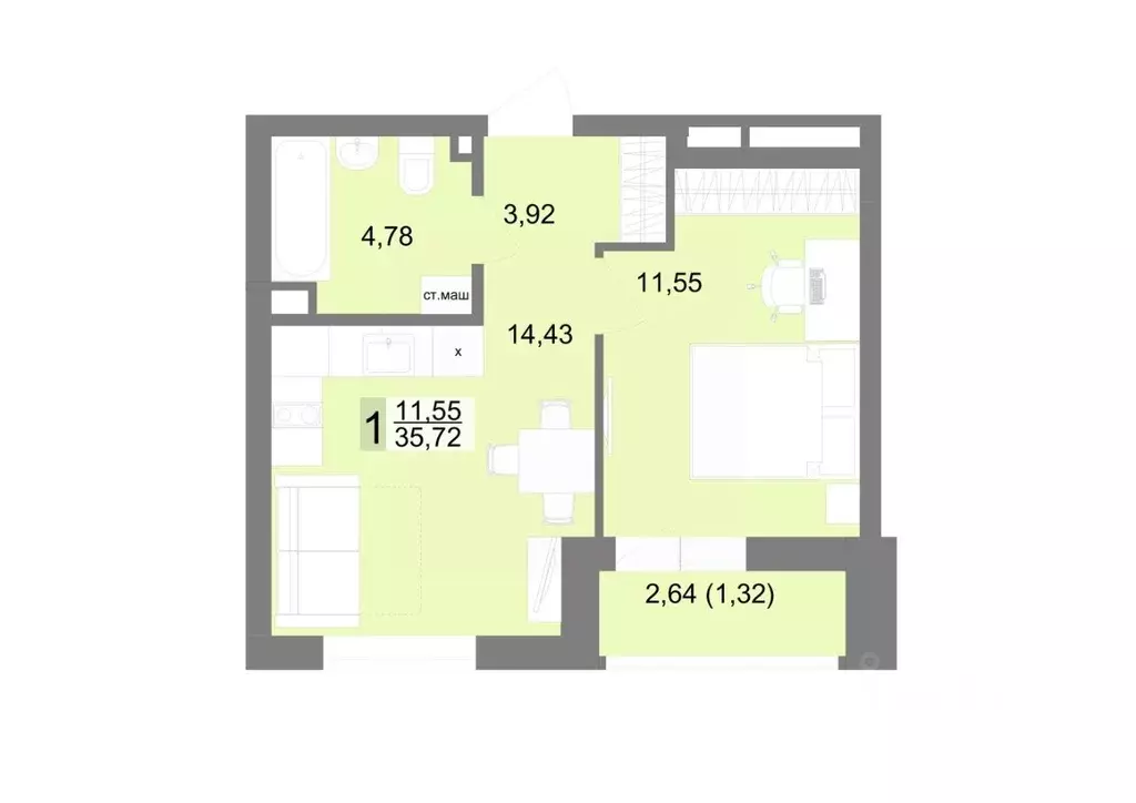 1-к кв. Свердловская область, Екатеринбург ул. Тенистая, 8с4 (35.72 м) - Фото 1