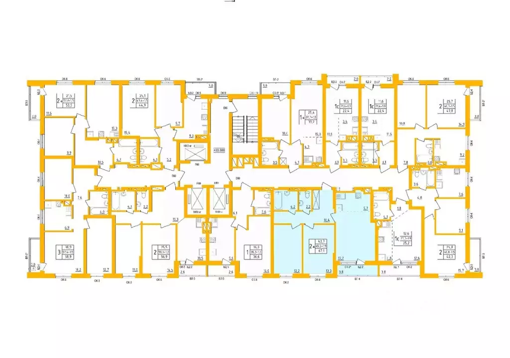 2-к кв. Башкортостан, Уфа Инорс-4Б мкр, Акварель жилой комплекс (67.1 ... - Фото 2
