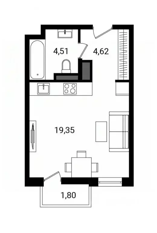 Студия Ростовская область, Ростов-на-Дону ул. Нансена, 109 (30.28 м) - Фото 1