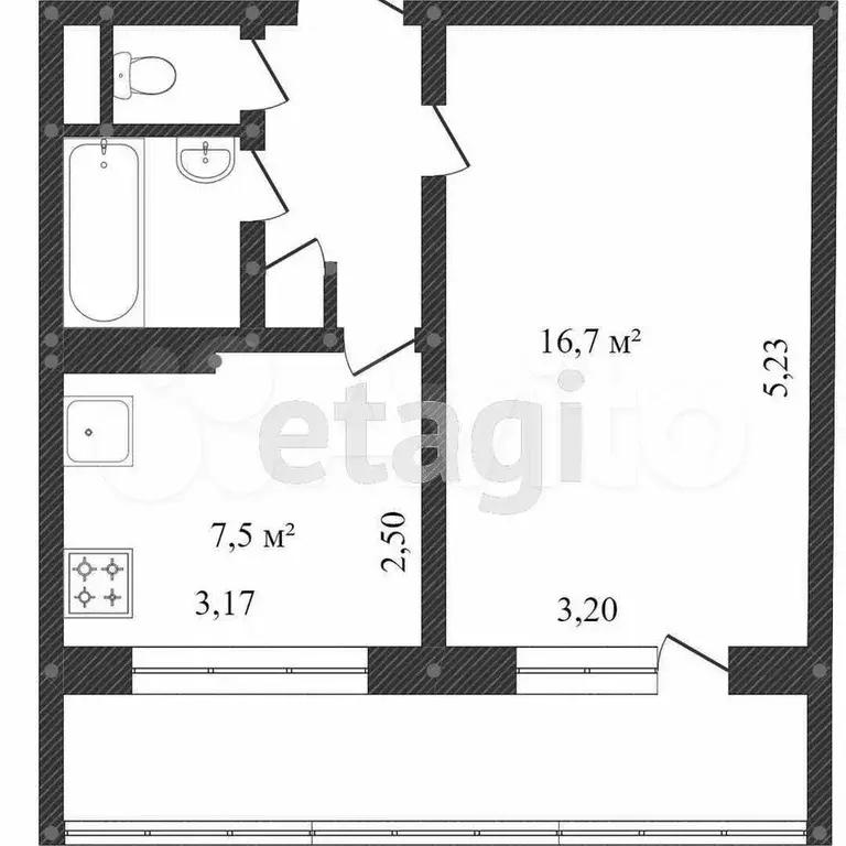 1-к. квартира, 33 м, 1/3 эт. - Фото 0