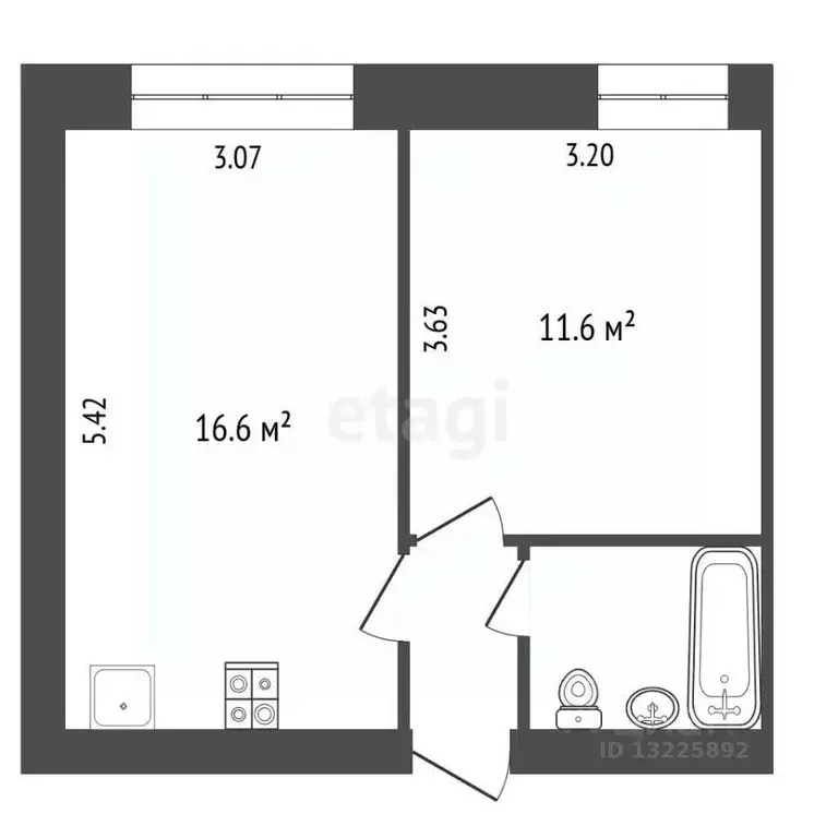1-к кв. Вологодская область, Вологда Рабочая ул., 13 (33.7 м) - Фото 2