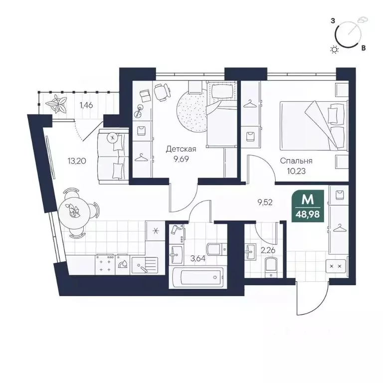 2-к кв. Новгородская область, Великий Новгород Медь кв-л,  (48.98 м) - Фото 1