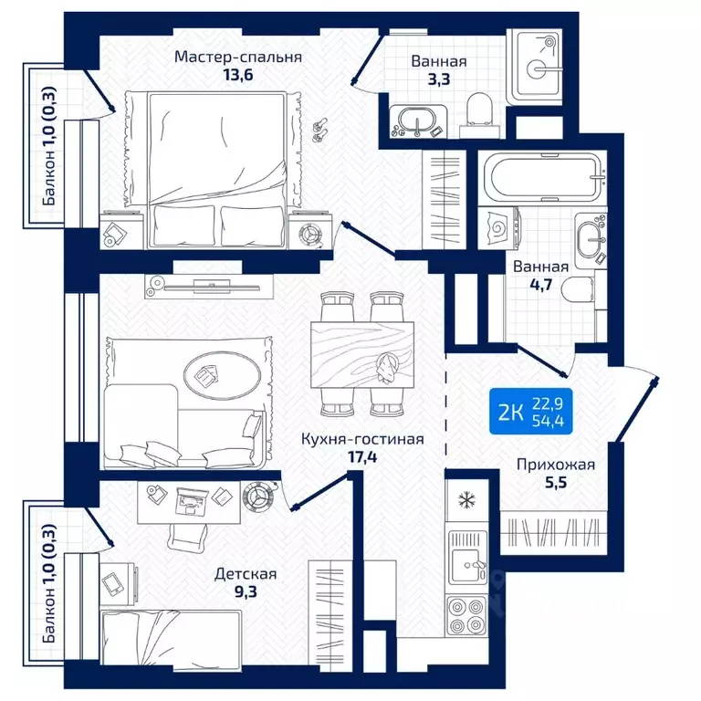 2-к кв. Самарская область, Самара ул. 8-я Радиальная, 31 (54.4 м) - Фото 1