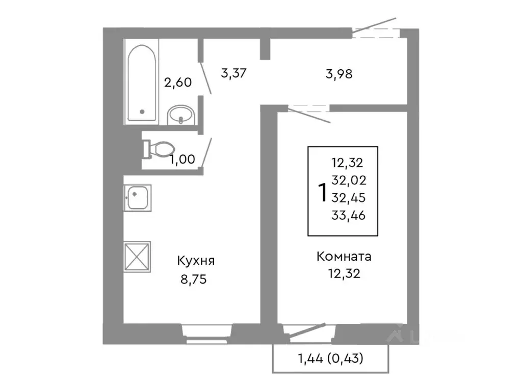 1-к кв. Челябинская область, Челябинск Нефтебазовая ул., 1-13 (32.45 ... - Фото 1