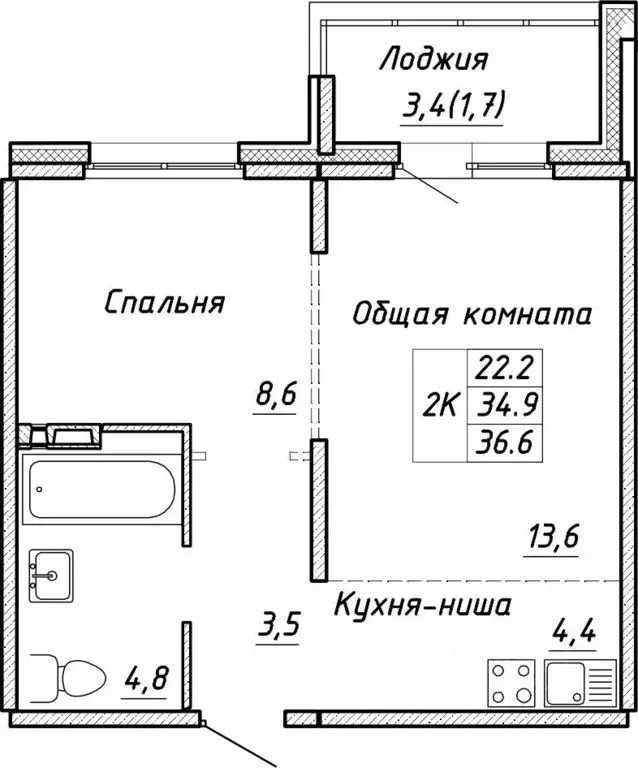 2-к кв. Новосибирская область, Новосибирск ул. Связистов, 13/1 (36.6 ... - Фото 0