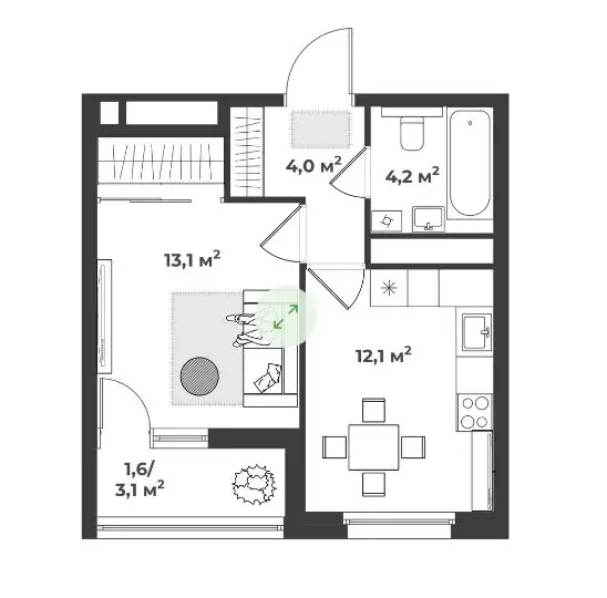 1-комнатная квартира: Тверь, 2-я улица Красина, 64 (35 м) - Фото 0