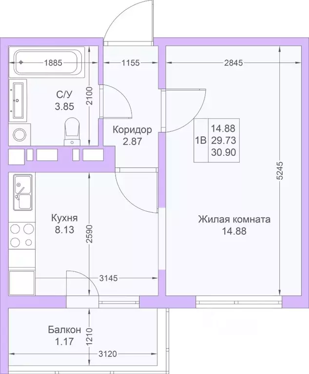 1-к кв. Татарстан, Казань ул. Александра Курынова, 5к2 (31.1 м) - Фото 1