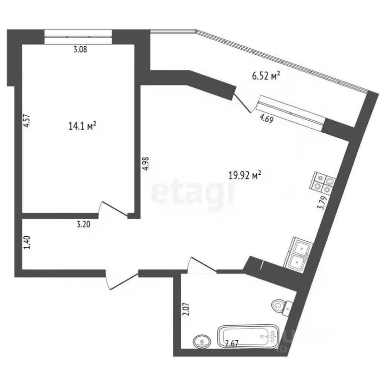 1-к кв. Тюменская область, Тюмень ул. Новоселов, 113 (46.9 м) - Фото 2