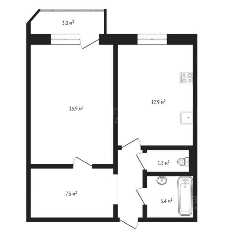 1-к кв. Тюменская область, Тюмень ул. Пермякова, 84к1 (45.1 м) - Фото 2