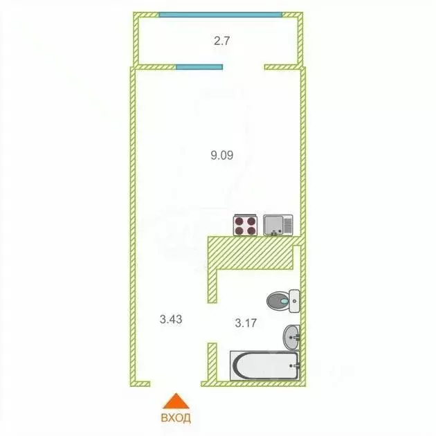 Студия Тюменская область, Тюмень ул. Новоселов, 115 (15.9 м) - Фото 2