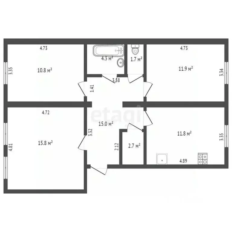 3-к кв. Башкортостан, Стерлитамак ул. Карла Маркса, 152 (74.0 м) - Фото 2