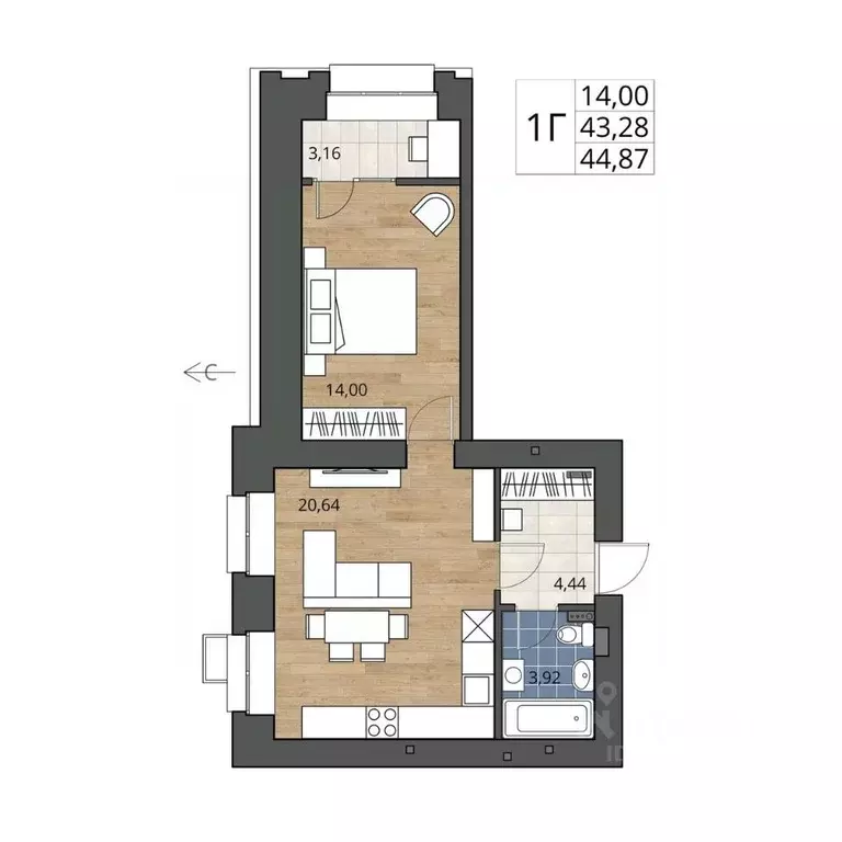 2-к кв. Омская область, Омск ул. Герцена, 99 (44.87 м) - Фото 0