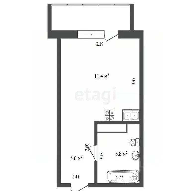 Студия Тюменская область, Тюмень ул. Новоселов, 113 (19.1 м) - Фото 1