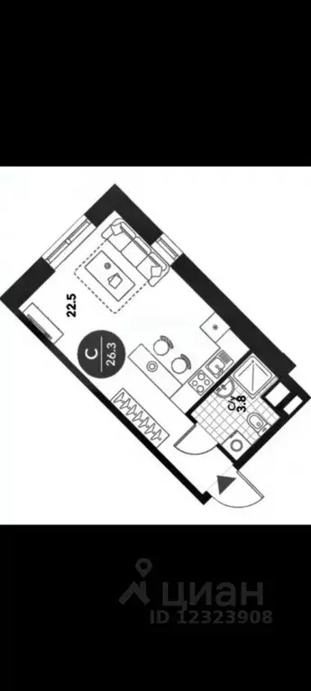 Студия Москва Летниковская ул., 10С4 (26.0 м) - Фото 1