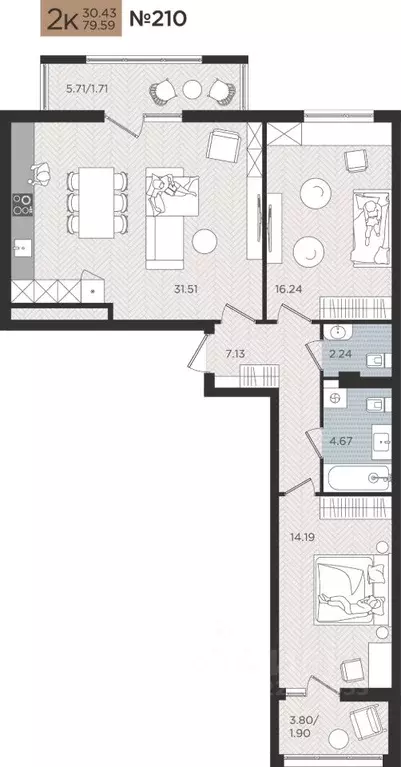 2-к кв. Калининградская область, Калининград Мой Город жилой комплекс ... - Фото 1