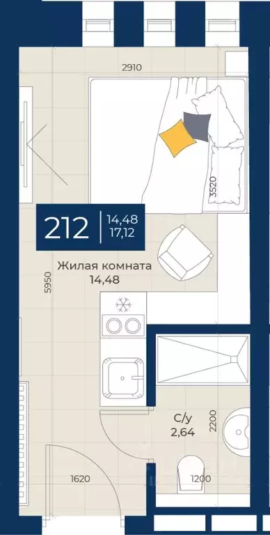 1-к кв. Татарстан, Казань ул. Бурхана Шахиди, 18/18 (17.12 м) - Фото 0