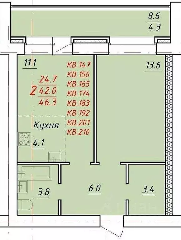 2-к кв. Алтайский край, Новоалтайск Индустриальная ул., 18 (46.3 м) - Фото 0