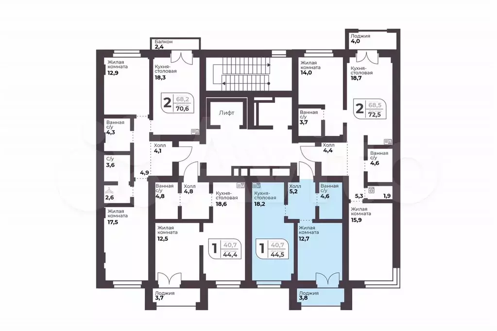 1-к. квартира, 40,7 м, 7/9 эт. - Фото 1