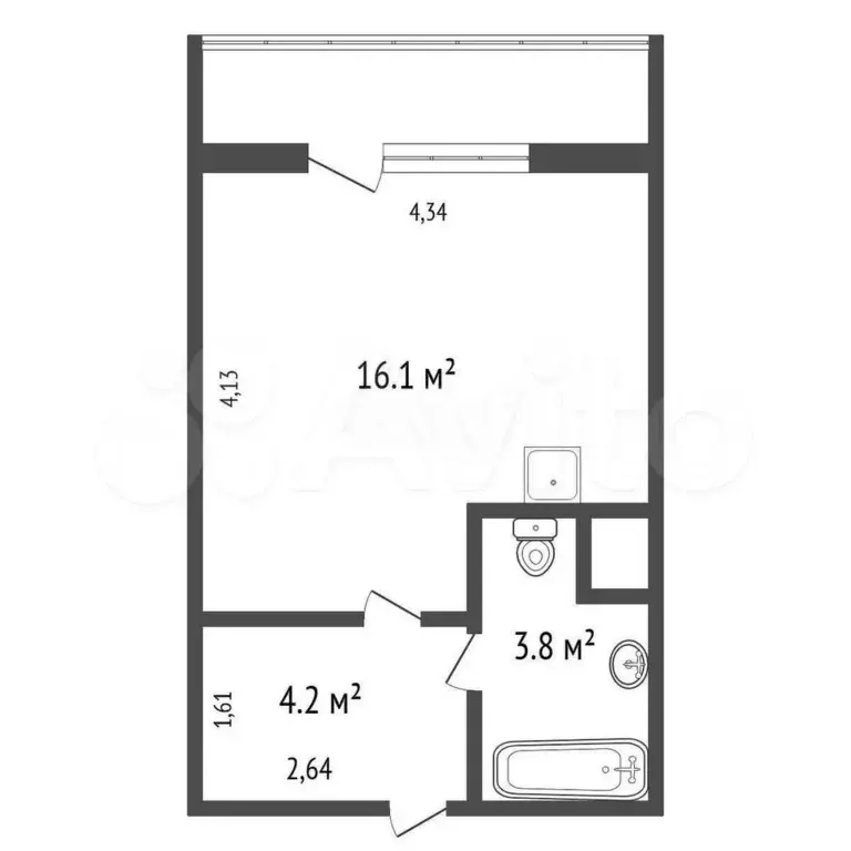 Квартира-студия, 24,1 м, 4/15 эт. - Фото 0