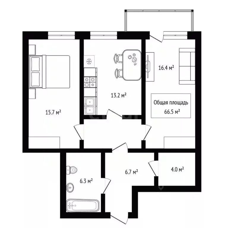 2-к кв. Новосибирская область, Новосибирск Вилюйская ул., 15 (66.5 м) - Фото 2