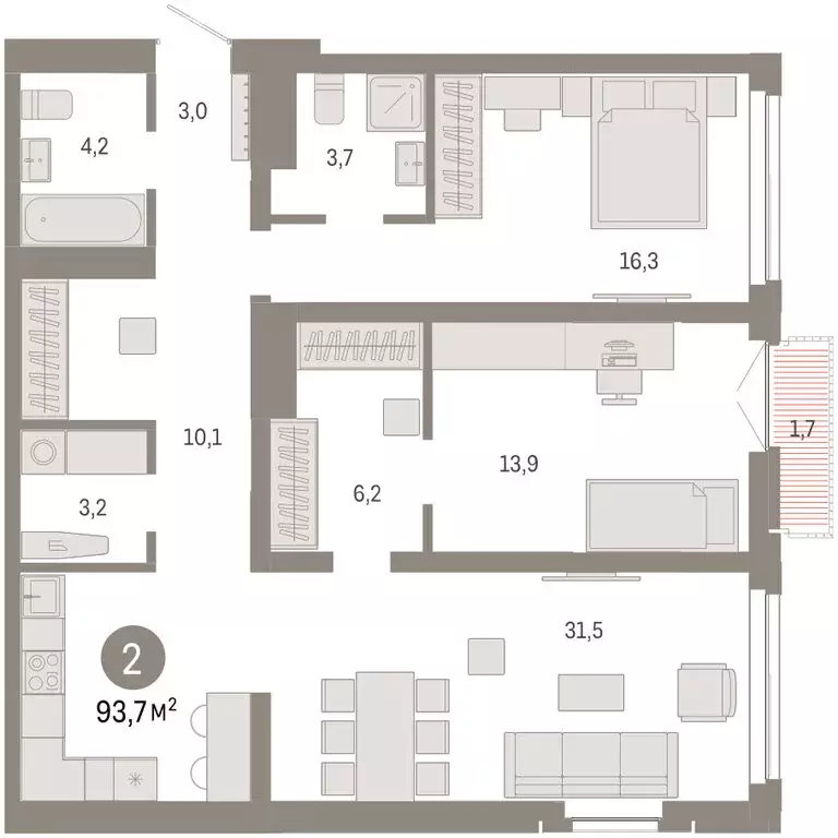 2-комнатная квартира: Новосибирск, Большевистская улица, 66 (93.73 м) - Фото 2
