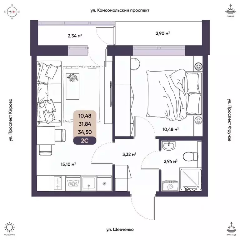 2-к кв. Томская область, Томск Енисейская ул., 35А (31.84 м) - Фото 1