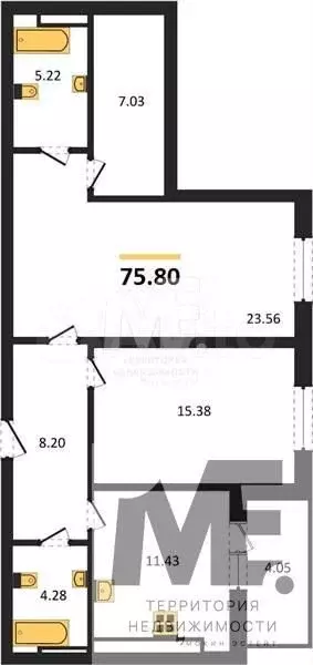 2-к. квартира, 75,8 м, 1/9 эт. - Фото 0