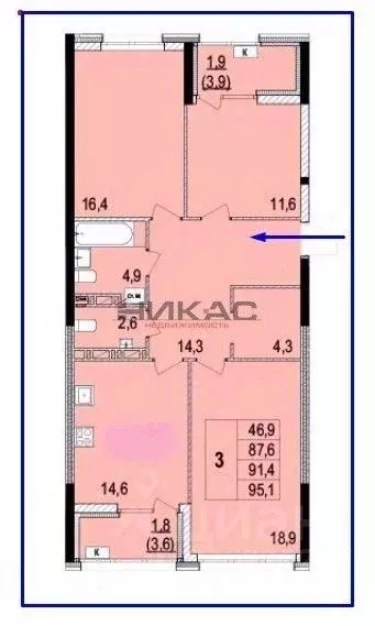 3-к кв. Ярославская область, Ярославль ул. Лисицына, 23 (91.4 м) - Фото 2