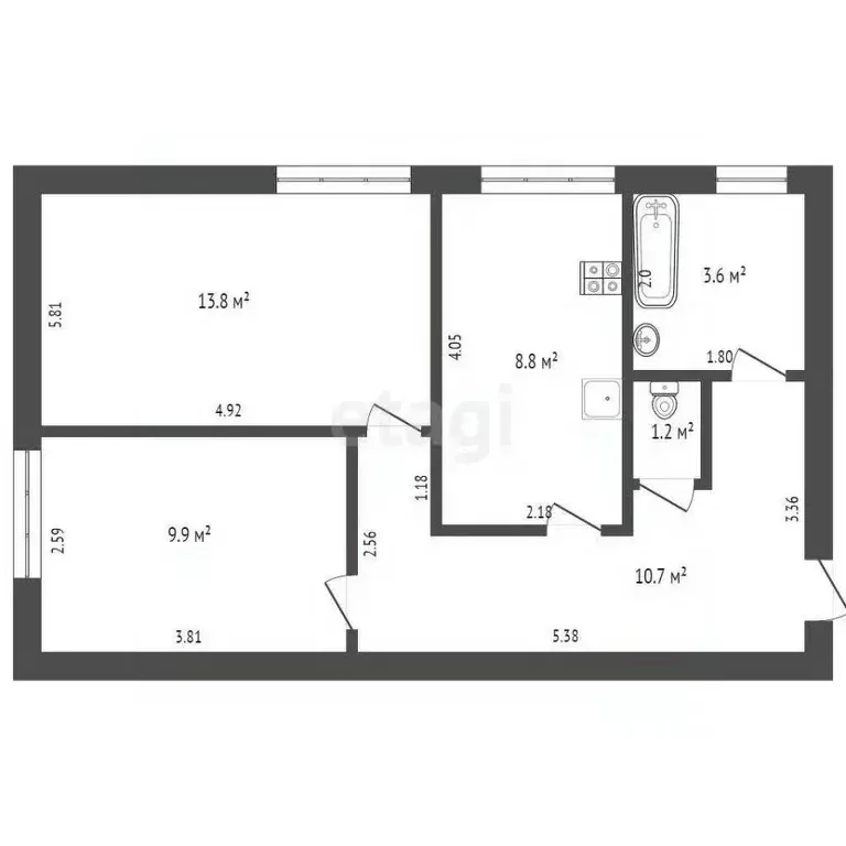 2-к кв. Калужская область, пос. Бабынино ул. Строительная, 25 (48.0 м) - Фото 2