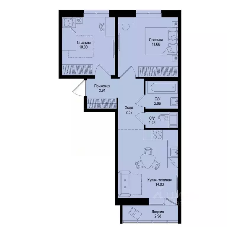 2-к кв. Ленинградская область, Всеволожский район, Заневское городское ... - Фото 1