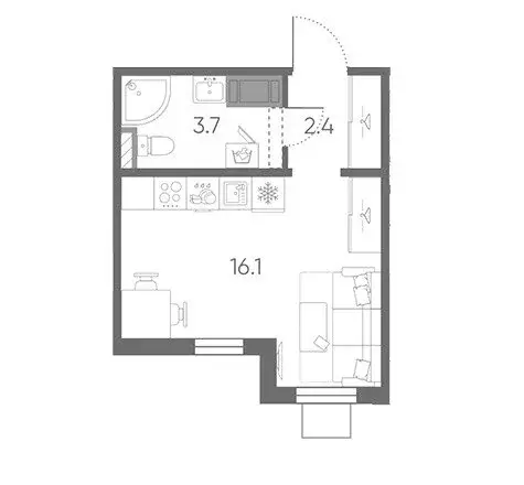 Квартира-студия: Санкт-Петербург, Чарушинская улица, 32 (22.2 м) - Фото 1